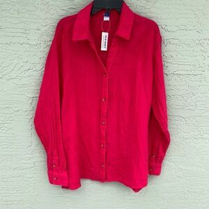 Old Navy Women's Pink Button-Up Shirt Size S Long Sleeve Collared
